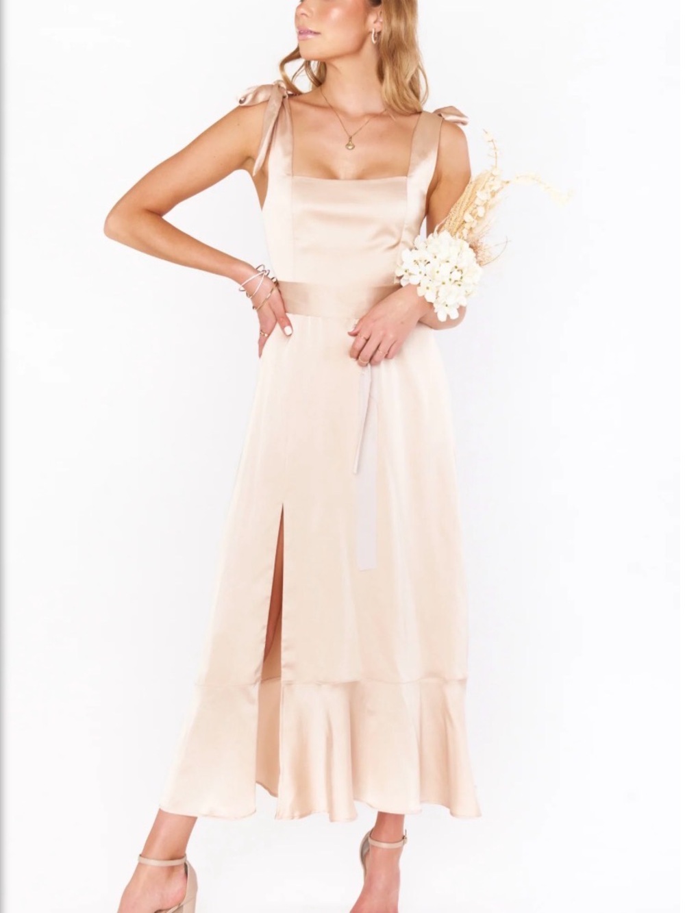 Show Me Your Mumu Chiffon Claire Midi Dress in Light Blush Pink large